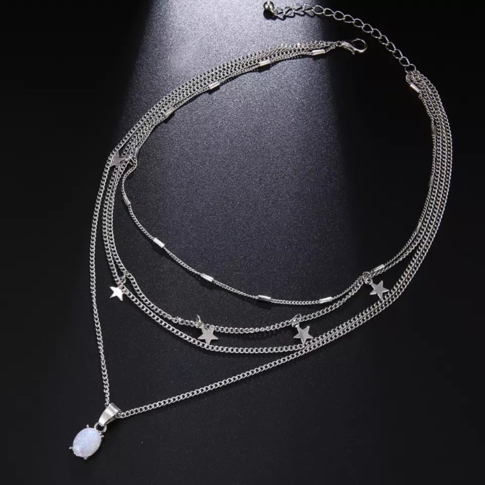 New Silver Layered Opalite Star Necklace - Picture 4 of 7